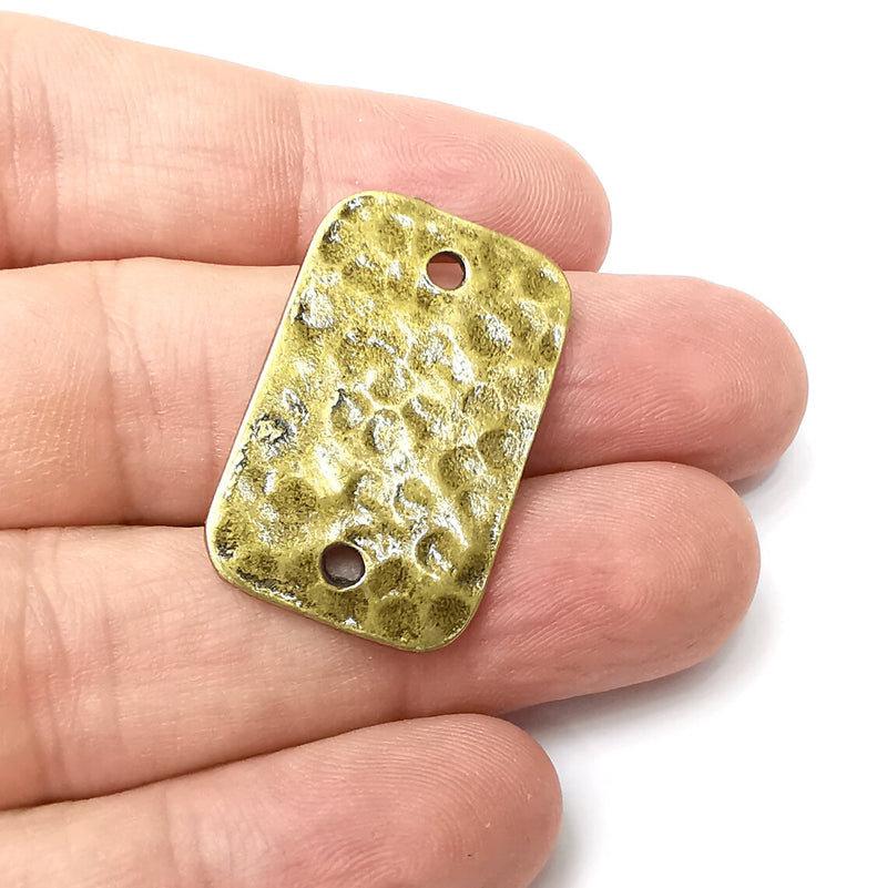 Hammered Rectangle Connector Charms, Antique Bronze Plated Charms (33x20mm) G34262