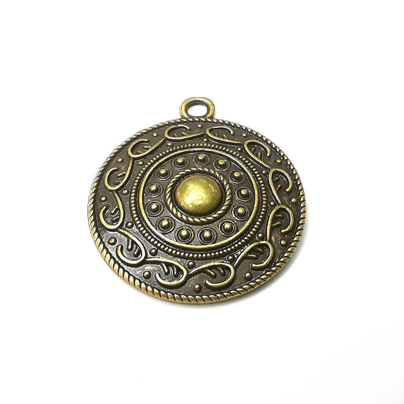 Antique Bronze Round Charms, Antique Bronze Plated (36x32mm) G34263