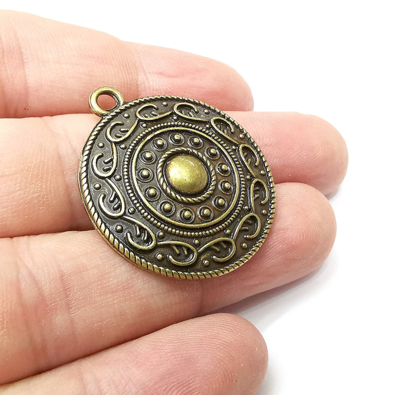 Antique Bronze Round Charms, Antique Bronze Plated (36x32mm) G34263