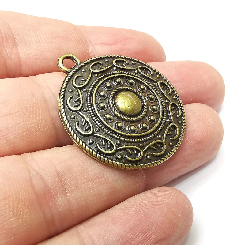 Antique Bronze Round Charms, Antique Bronze Plated (36x32mm) G34263