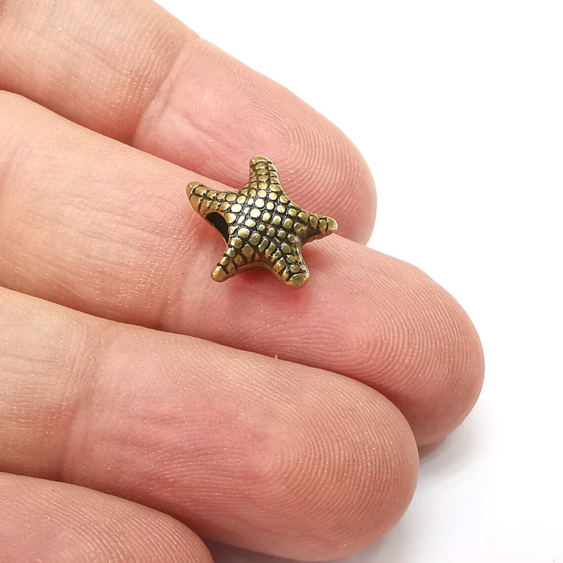 5 Starfish Beads Antique Bronze Plated Metal Beads (14mm) G34322