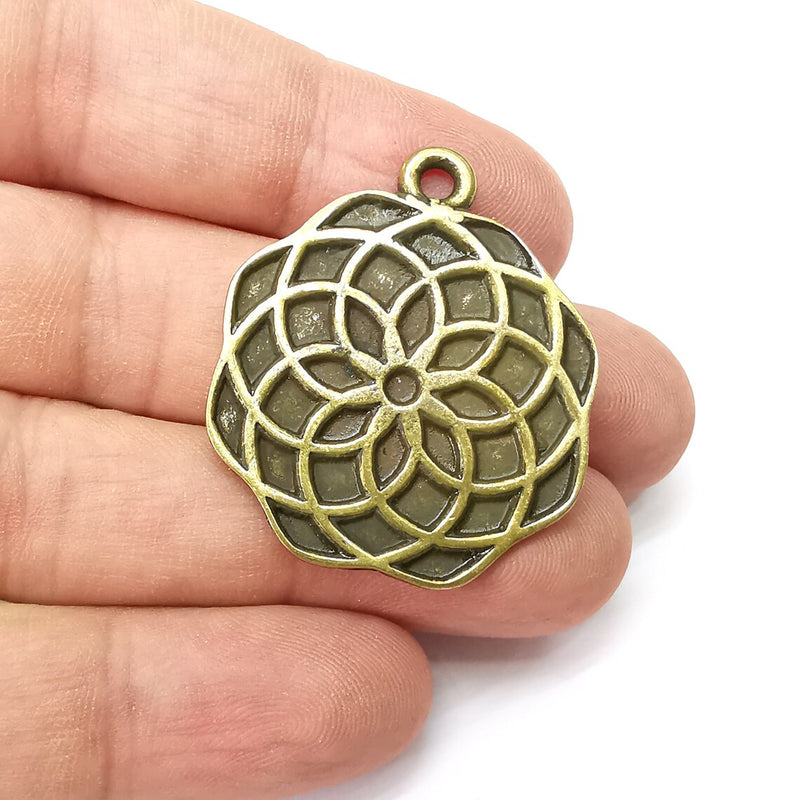 Flower Charms, Antique Bronze Plated (37x32mm) G34326