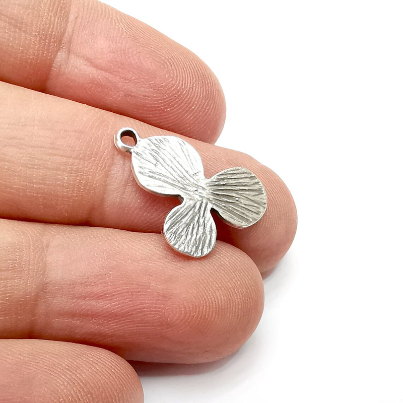 5 Flower, Leaf Charms, Antique Silver Plated (22x14mm) G34330