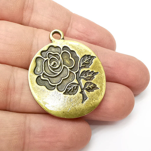 Rose , Flower Round Charms, Antique Bronze Plated (40x33mm) G34331