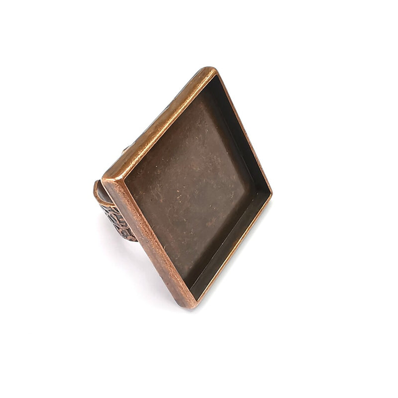 Square Antique Copper Ring Blank Setting, Cabochon Mounting, Adjustable Resin Ring Base Bezel, Inlay Ring Mosaic Ring Bezel (30x30mm) G34294