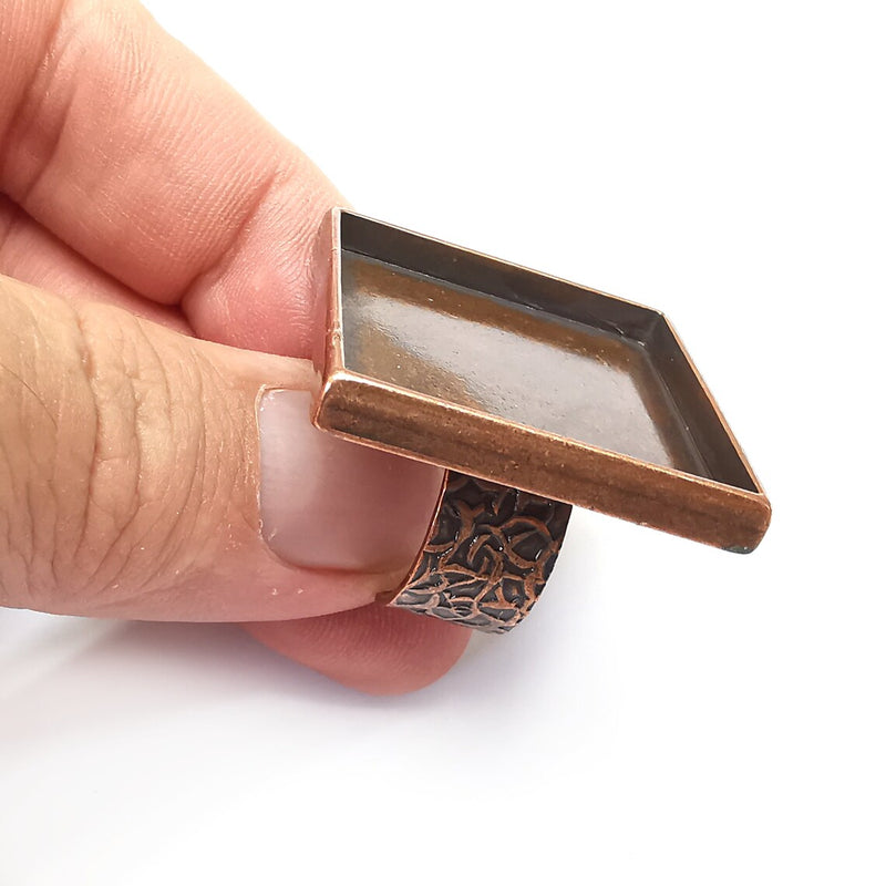 Square Antique Copper Ring Blank Setting, Cabochon Mounting, Adjustable Resin Ring Base Bezel, Inlay Ring Mosaic Ring Bezel (30x30mm) G34294