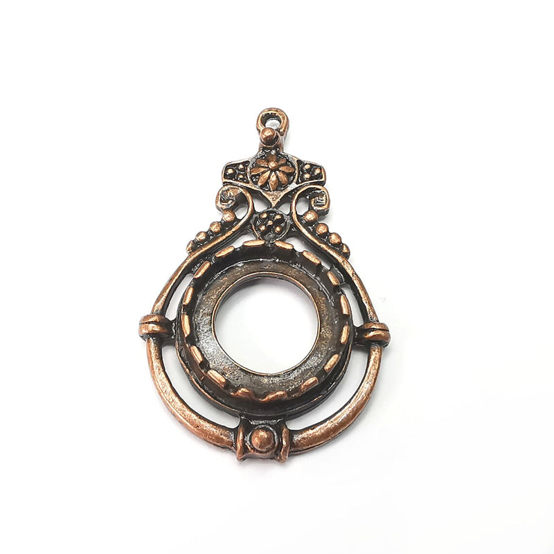 Flower Pendant Blank Bezel Setting Blank Antique Copper Plated Pendant (20mm) G34381