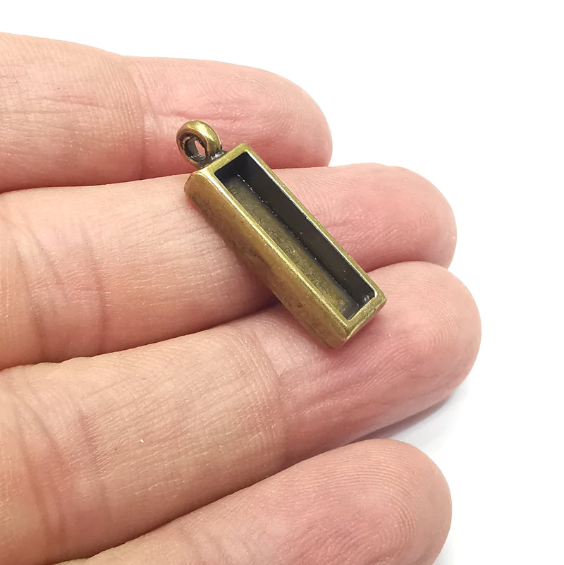 2 Rectangle Pendant Blanks, Resin Bezel Bases, Mosaic Mountings, Dry flower Frame, Polymer Clay base, Antique Bronze Plated (20x5mm) G34383