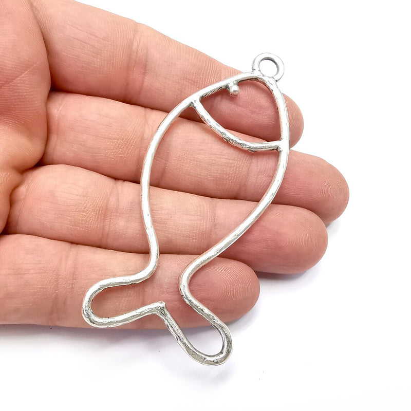 Fish Pendant, Charms Antique Silver Plated (80x32mm) G34299