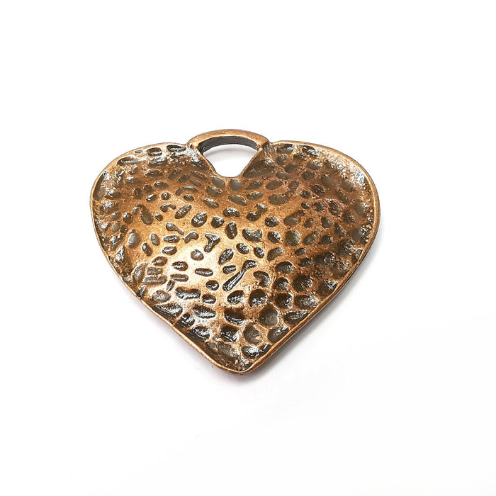 Heart Hammered Pendant, Antique Copper Plated Pendant (41x41mm) G34300