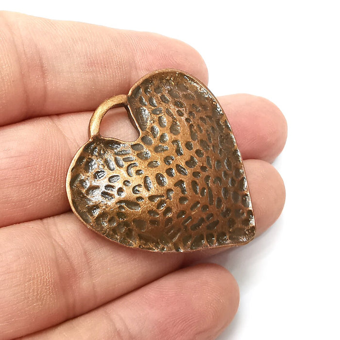 Heart Hammered Pendant, Antique Copper Plated Pendant (41x41mm) G34300