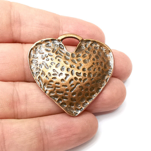 Heart Hammered Pendant, Antique Copper Plated Pendant (41x41mm) G34300