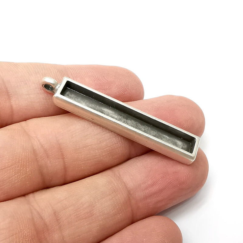 Rectangle Pendant Blanks, Resin Bezel Bases, Mosaic Mountings, Dry flower Frame, Polymer Clay base, Antique Silver Plated (40x5mm) G34306
