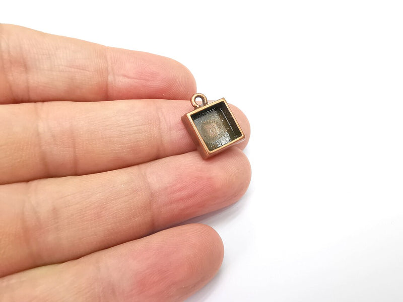5 Square Pendant Blanks, Resin Bezel Bases, Mosaic Mountings, Polymer Clay base, Antique Copper Plated Metal (10mm) G34411
