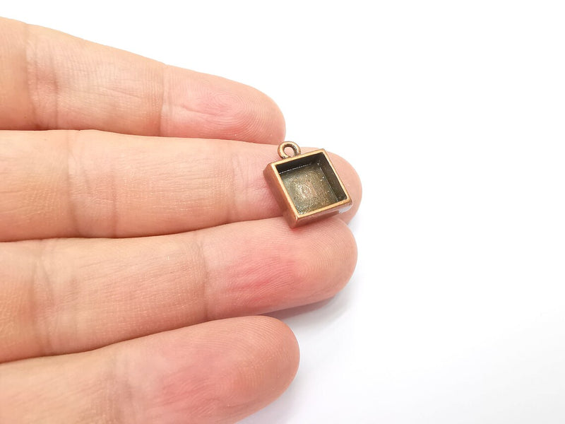 5 Square Pendant Blanks, Resin Bezel Bases, Mosaic Mountings, Polymer Clay base, Antique Copper Plated Metal (10mm) G34411