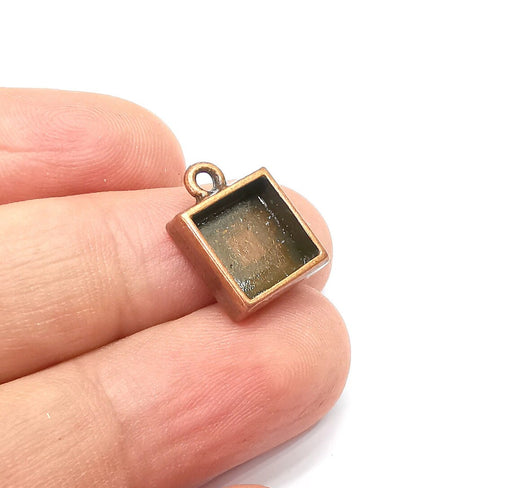 5 Square Pendant Blanks, Resin Bezel Bases, Mosaic Mountings, Polymer Clay base, Antique Copper Plated Metal (10mm) G34411