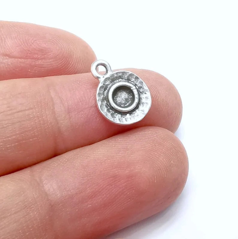 5 Round Charms Blanks, Resin Bezel Bases, Mosaic Mountings, Dry flower Frame, Polymer Clay base, Antique Silver Plated (4mm) G34310