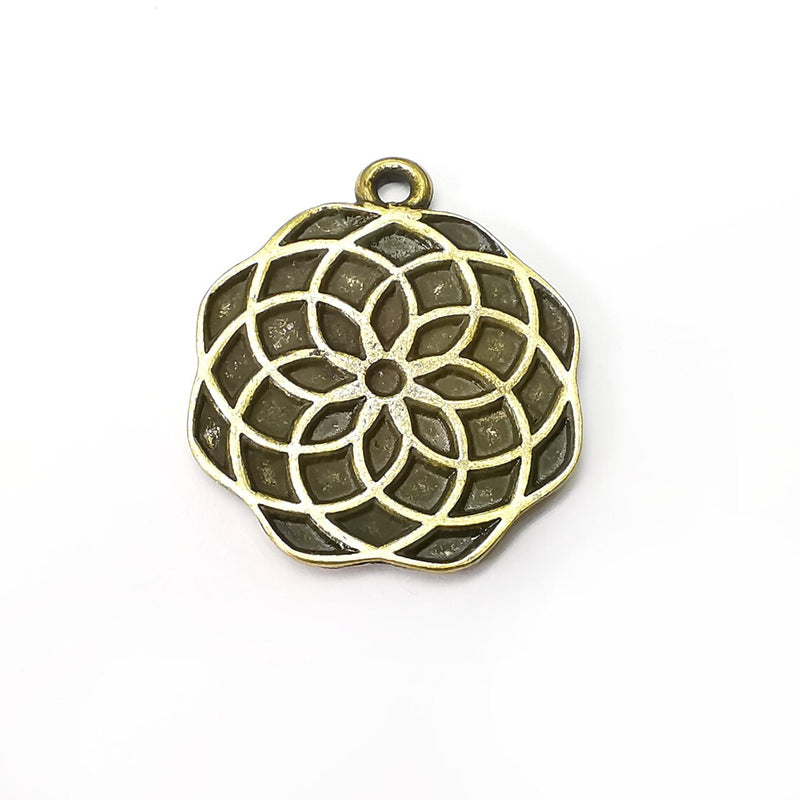Flower Charms, Antique Bronze Plated (37x32mm) G34326