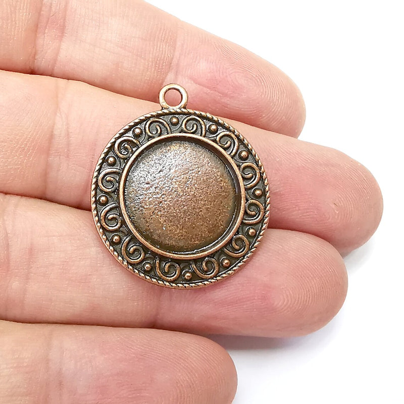 Round Pendant Blanks, Resin Bezel Bases, Mosaic Mountings, Dry flower Frame, Polymer Clay base, Antique Copper Plated (17mm) G34433