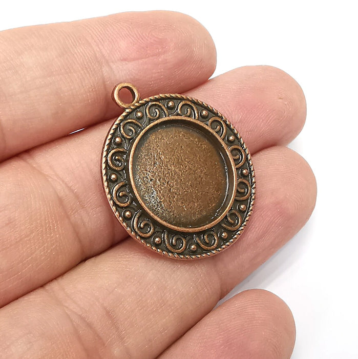 Round Pendant Blanks, Resin Bezel Bases, Mosaic Mountings, Dry flower Frame, Polymer Clay base, Antique Copper Plated (17mm) G34433