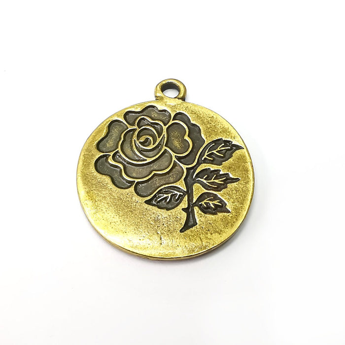 Rose , Flower Round Charms, Antique Bronze Plated (40x33mm) G34331