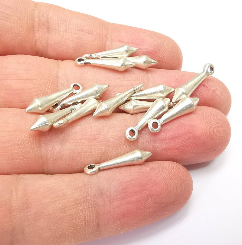 5 Silver Spike Small Charms Antique Silver Plated Charms (18x4mm) G34374