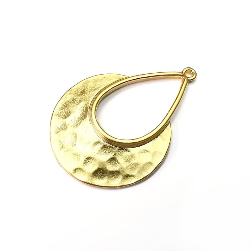 Hammered Drop Charms, Gold Plated DIY Charms (44x31mm) G34378