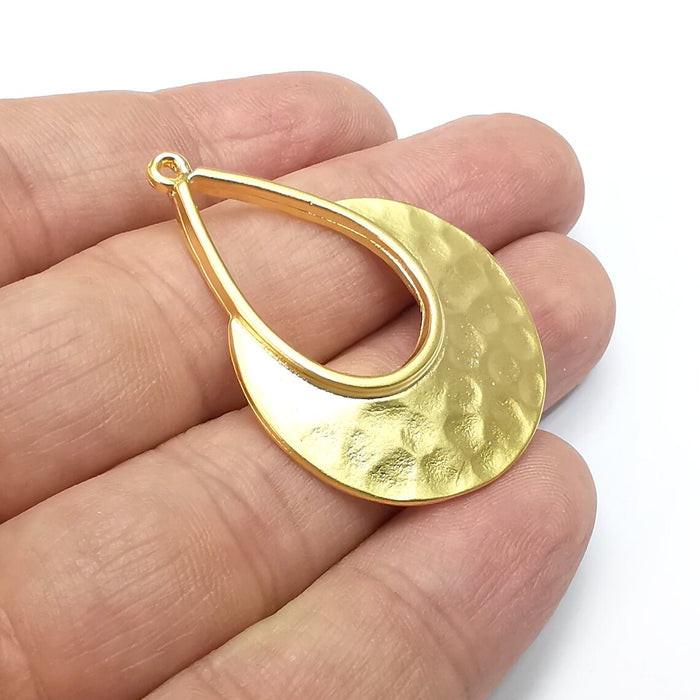 Hammered Drop Charms, Gold Plated DIY Charms (44x31mm) G34378