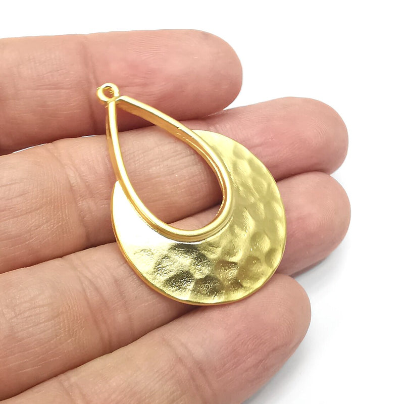 Hammered Drop Charms, Gold Plated DIY Charms (44x31mm) G34378