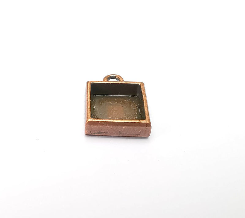 5 Square Pendant Blanks, Resin Bezel Bases, Mosaic Mountings, Polymer Clay base, Antique Copper Plated Metal (10mm) G34411