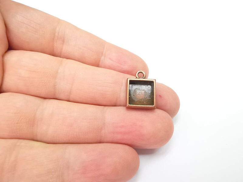 5 Square Pendant Blanks, Resin Bezel Bases, Mosaic Mountings, Polymer Clay base, Antique Copper Plated Metal (10mm) G34411