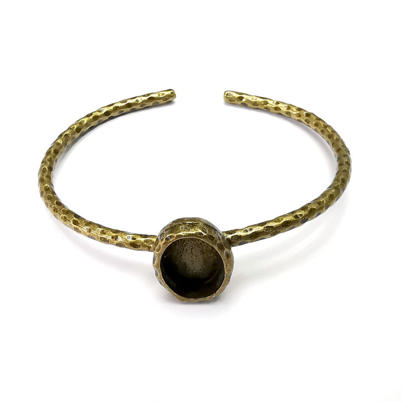Hammered Bracelet Brass Cuff Blank Bezel Glass Cabochon Base Adjustable Antique Bronze Brass (14x10 mm blank) G34422