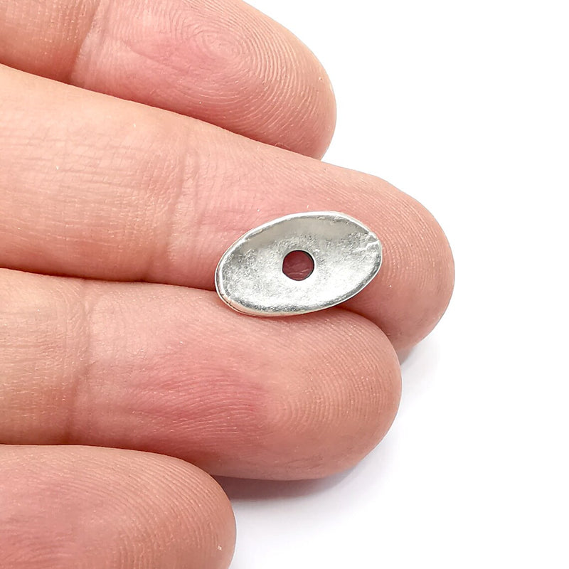 5 Oval Disc, Middle Hole Charms, Antique Silver Plated Charms (14x9mm) G34435