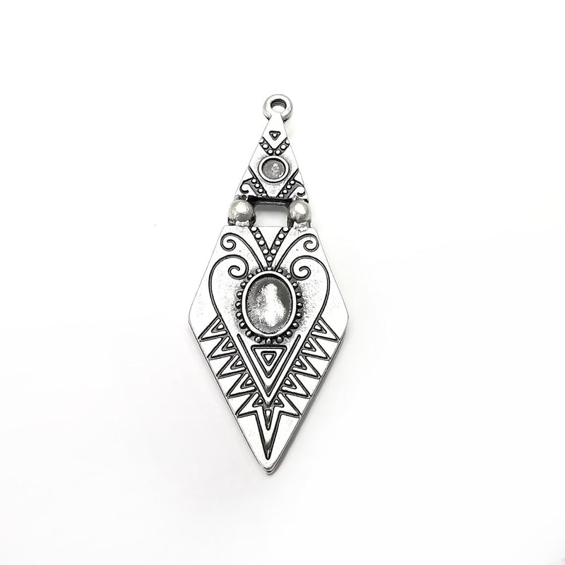 Silver Charms Blanks, Resin Bezel Bases, Mosaic Mountings, Dry flower Frame, Polymer Clay base, Antique Silver Plated (8x6 - 3 mm) G34519