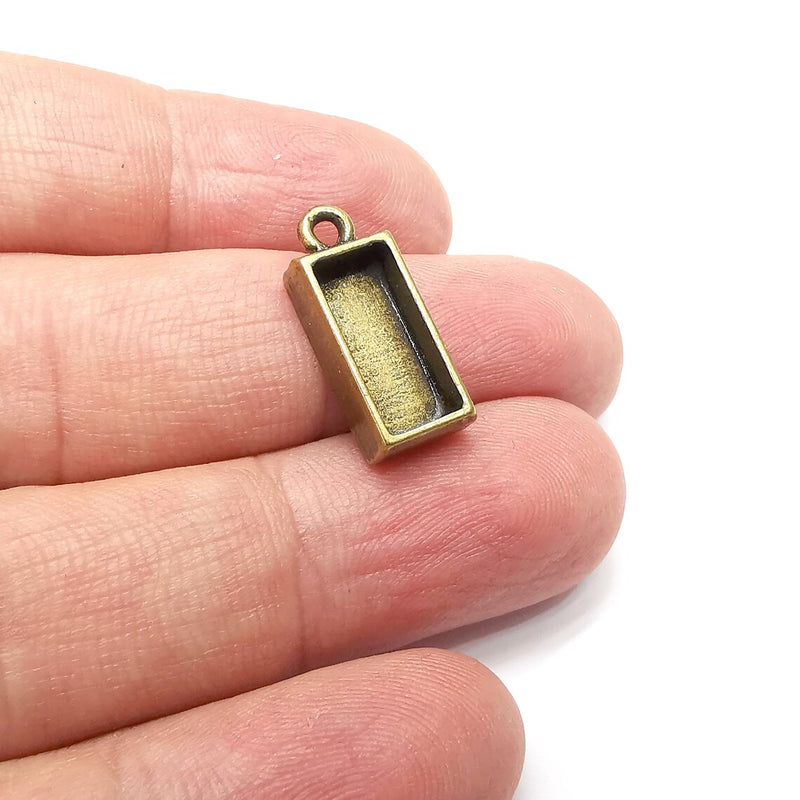 2 Rectangle Pendant Blanks Resin Bezel Base Mosaic Mountings Antique Bronze Plated (21x9mm)( 14x6 mm Bezel Inner Size) G34529