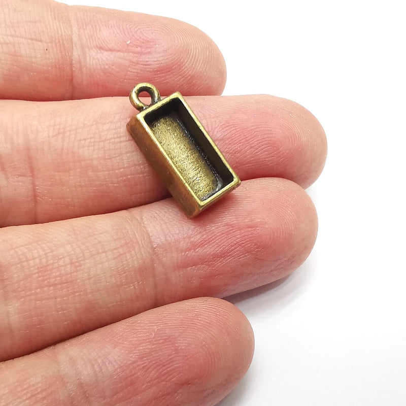 2 Rectangle Pendant Blanks Resin Bezel Base Mosaic Mountings Antique Bronze Plated (21x9mm)( 14x6 mm Bezel Inner Size) G34529