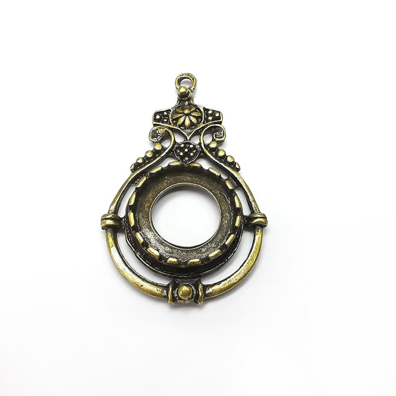 Flower Pendant Blank Bezel Setting Blank Antique Bronze Plated Pendant (20mm) G34532