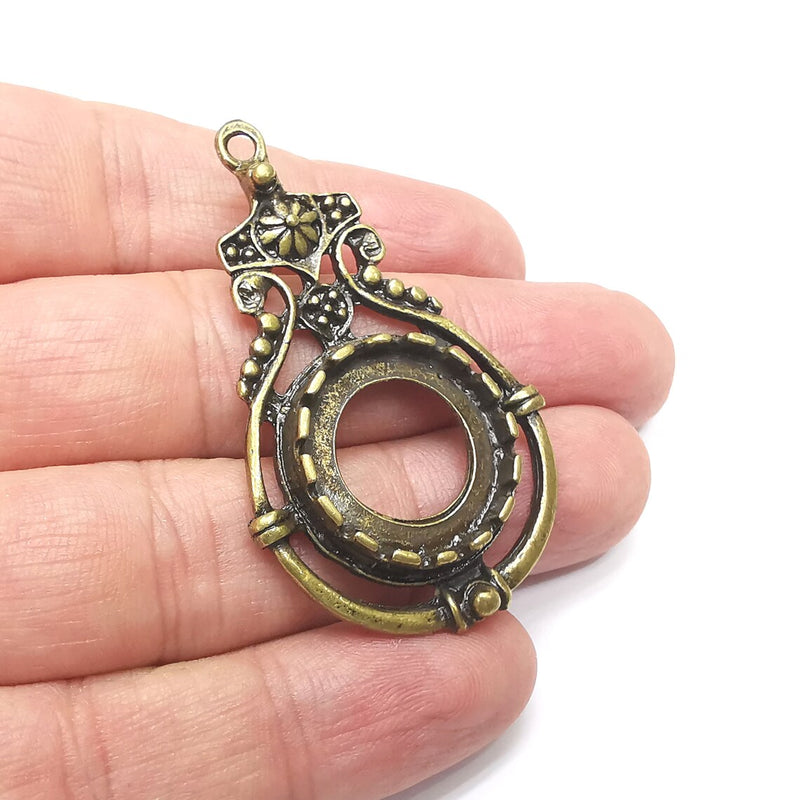 Flower Pendant Blank Bezel Setting Blank Antique Bronze Plated Pendant (20mm) G34532
