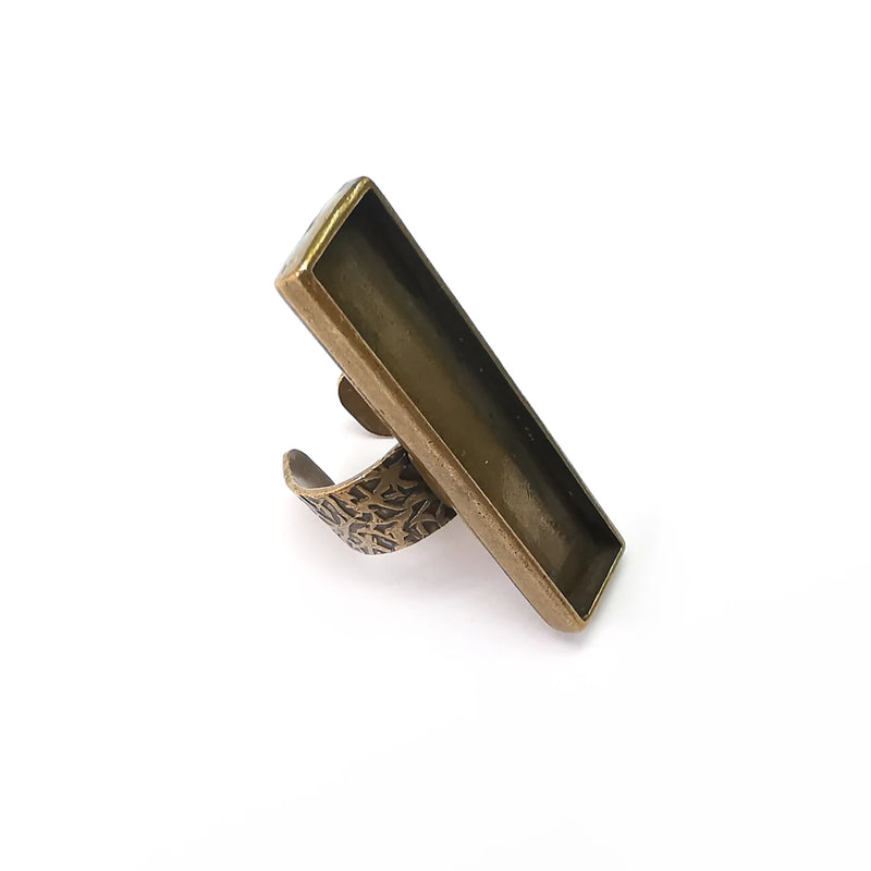 Rectangle Ring Blank Setting, Cabochon Mounting, Antique Bronze Adjustable Resin Ring Base Bezels, Inlay Ring Mosaic frame (50x10mm) G34544