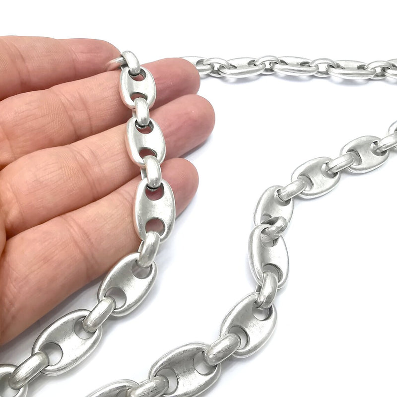 Oval Antique Silver Chain (13mm) Antique Silver Plated Chain (1 Meter - 3.3 feet ) G34546