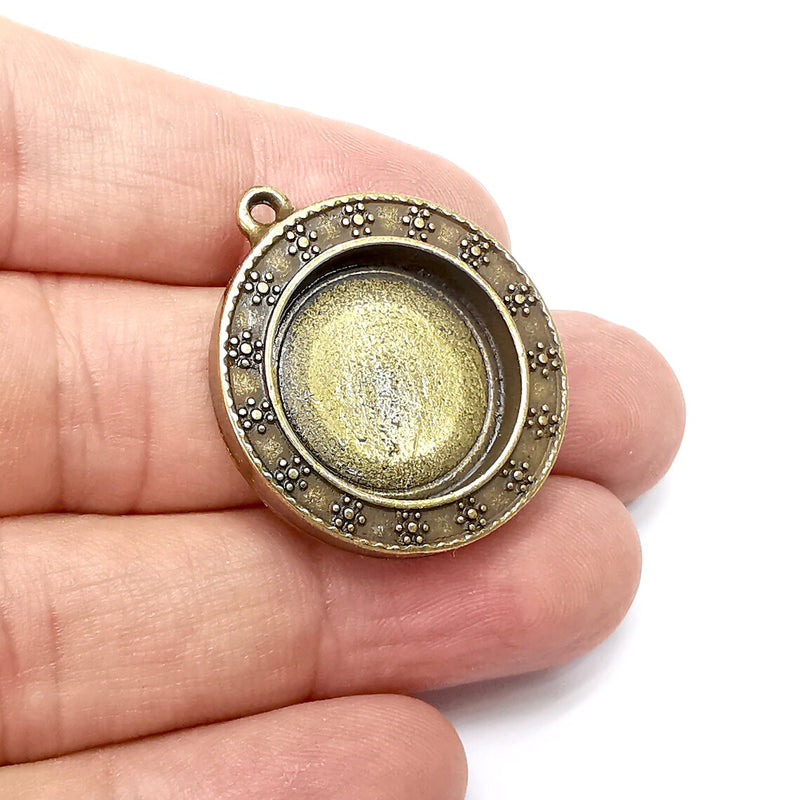 Flower Round Pendant Blanks, Resin Bezel Bases, Mosaic Mountings, Dry flower Frame, Polymer Clay base, Antique Bronze Plated (20mm) G34547