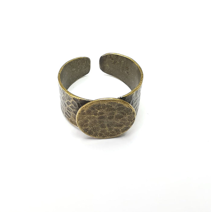 Hammered Ring Round Setting Resin Ring Blank Cabochon Mounting Adjustable Base Bezel Antique Bronze Plated Brass (16mm) G34486