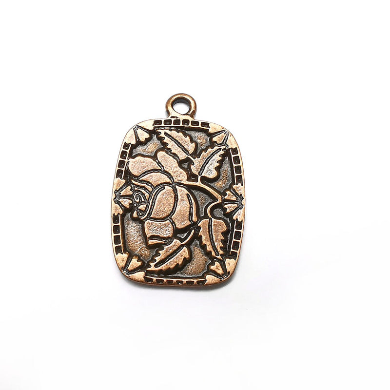 Flower Charms, Antique Copper Plated (39x26mm) G34570