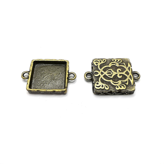 Square Pendant Blanks, Resin Bezel Bases, Mosaic Mountings, Dry flower Frame, Polymer Clay base, Antique Bronze Plated (15mm) G34581