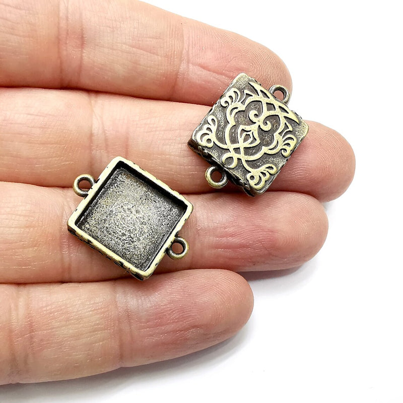 Square Pendant Blanks, Resin Bezel Bases, Mosaic Mountings, Dry flower Frame, Polymer Clay base, Antique Bronze Plated (15mm) G34581