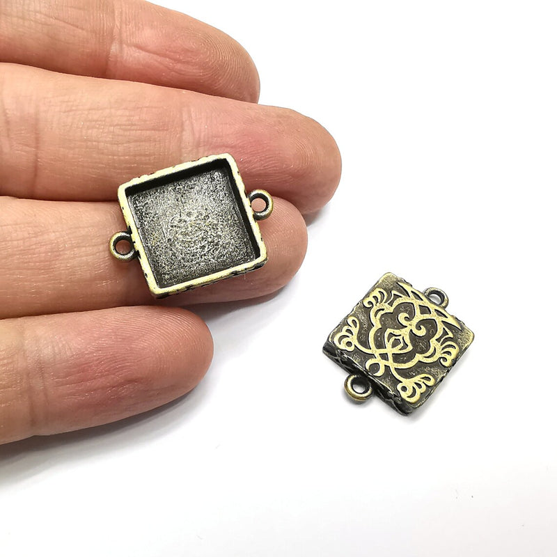 Square Pendant Blanks, Resin Bezel Bases, Mosaic Mountings, Dry flower Frame, Polymer Clay base, Antique Bronze Plated (15mm) G34581