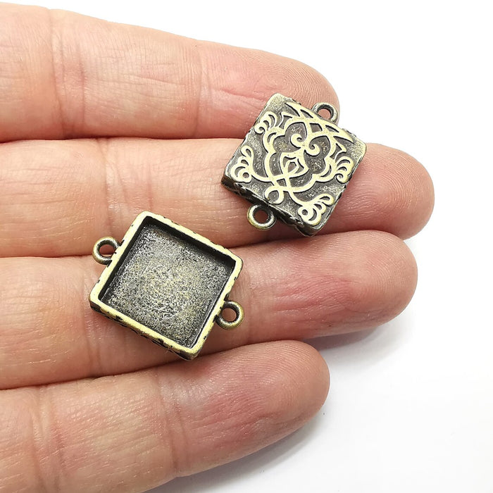 Square Pendant Blanks, Resin Bezel Bases, Mosaic Mountings, Dry flower Frame, Polymer Clay base, Antique Bronze Plated (15mm) G34581