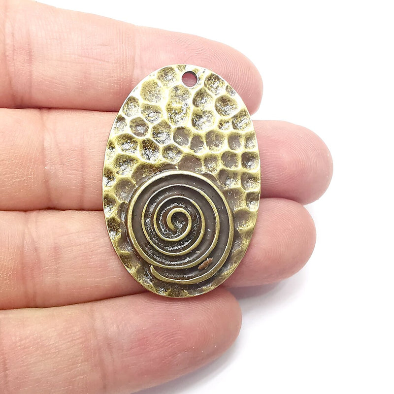 Hammered Oval, Swirl Charms, Antique Bronze Plated (43x29mm) G34514