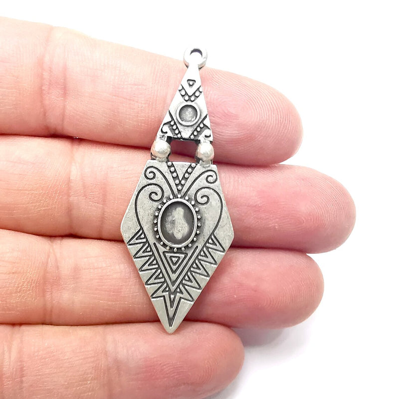 Silver Charms Blanks, Resin Bezel Bases, Mosaic Mountings, Dry flower Frame, Polymer Clay base, Antique Silver Plated (8x6 - 3 mm) G34519