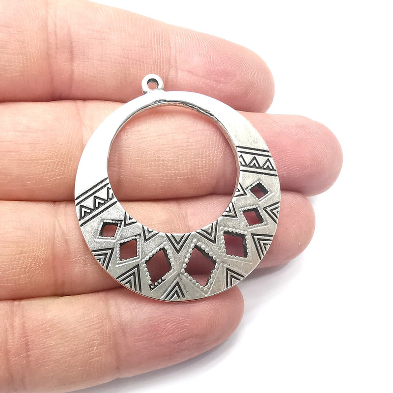 Silver Round Charms, Antique Silver Plated (44x40mm) G34520